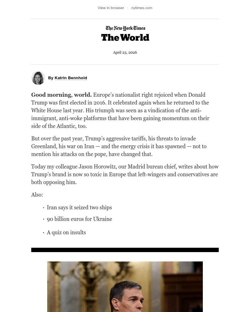 Screenshot of email sent to a The New York Times Customer