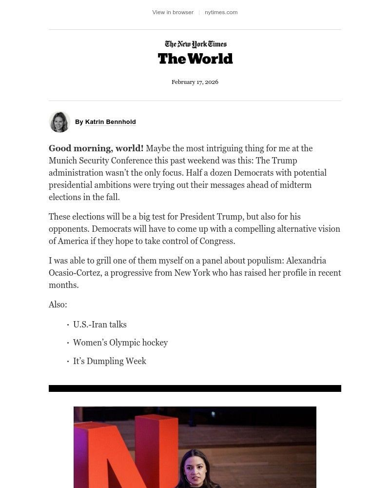 Screenshot of email sent to a The New York Times Customer