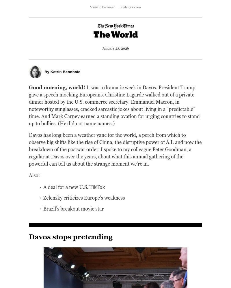 Screenshot of email sent to a The New York Times Customer