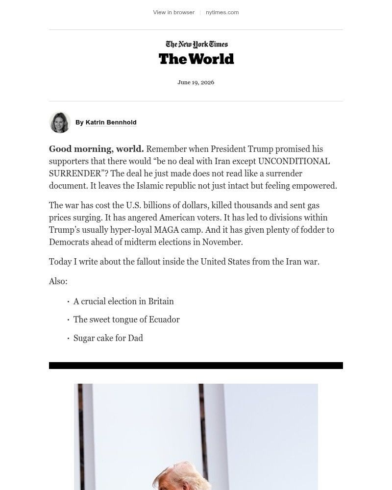 Screenshot of email sent to a The New York Times Customer