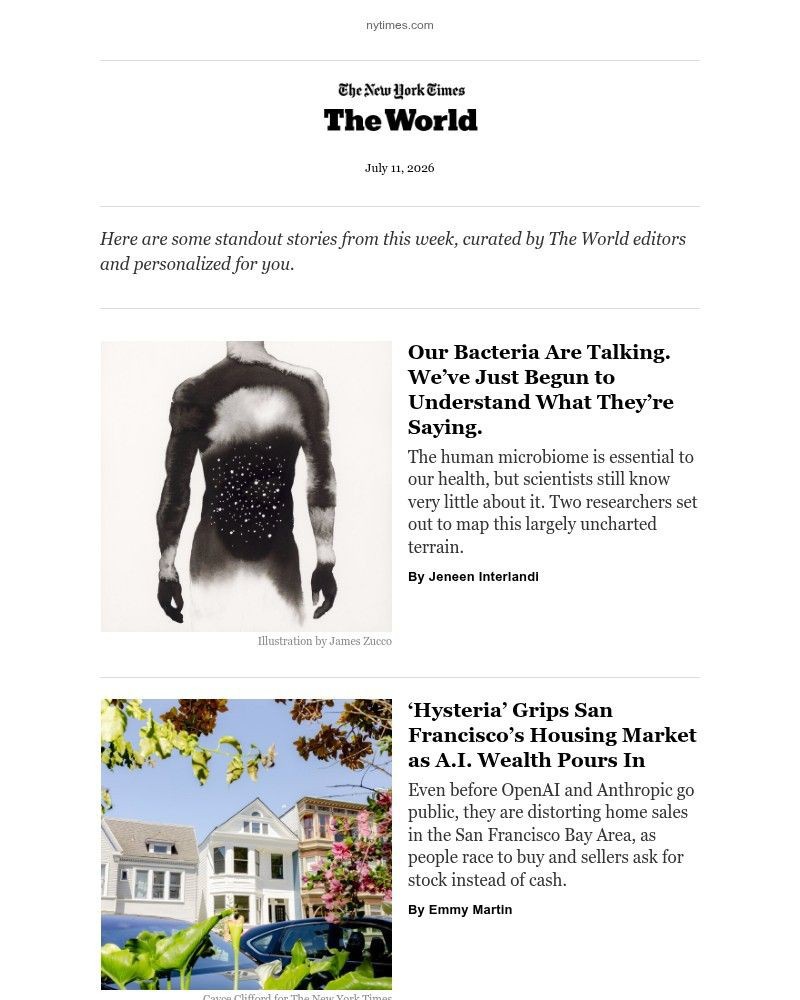 Screenshot of email sent to a The New York Times Customer