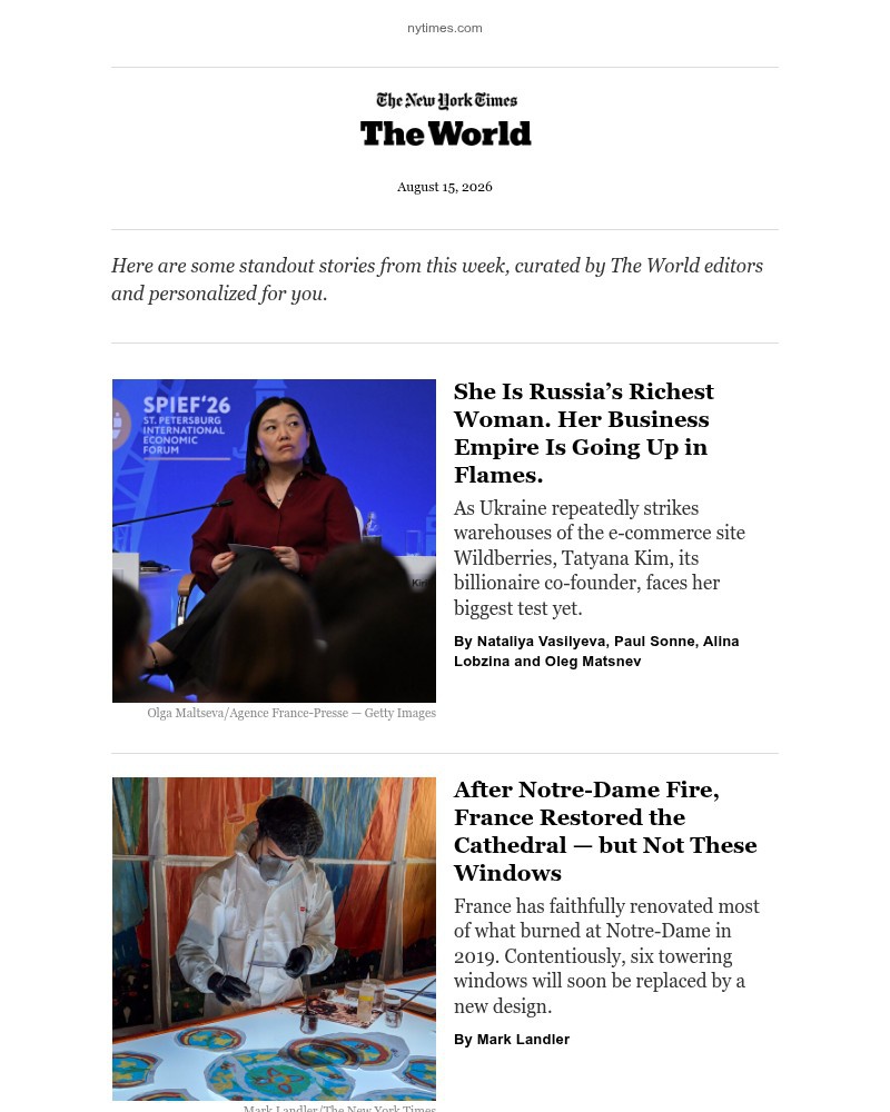 Screenshot of email sent to a The New York Times Customer