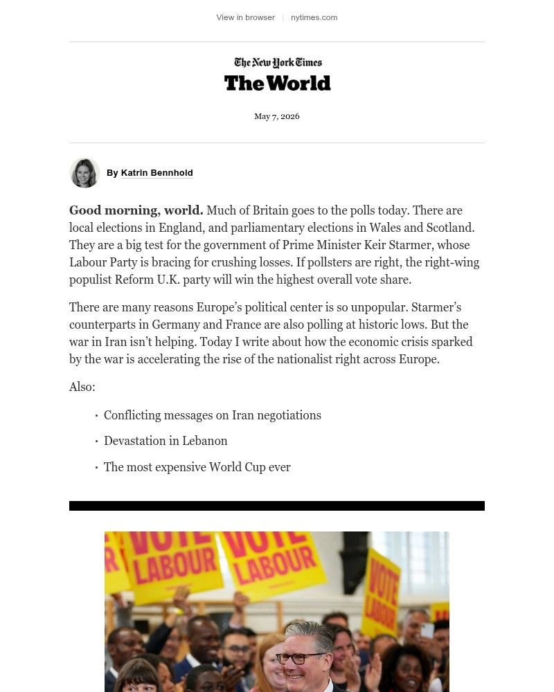 Screenshot of email sent to a The New York Times Customer