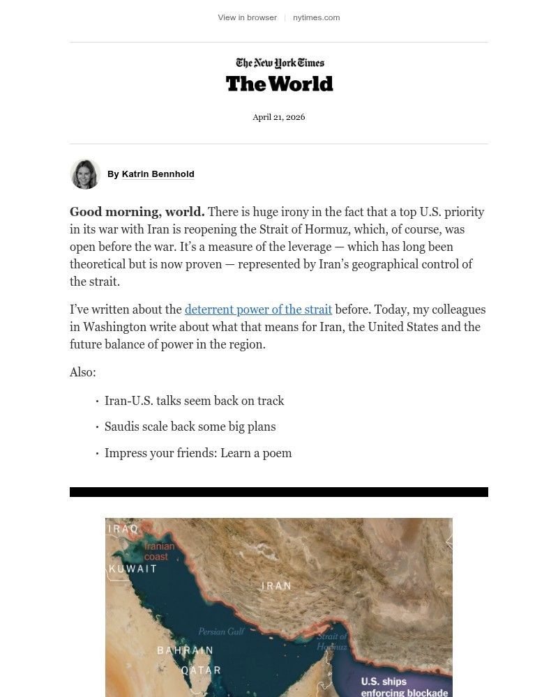 Screenshot of email sent to a The New York Times Customer