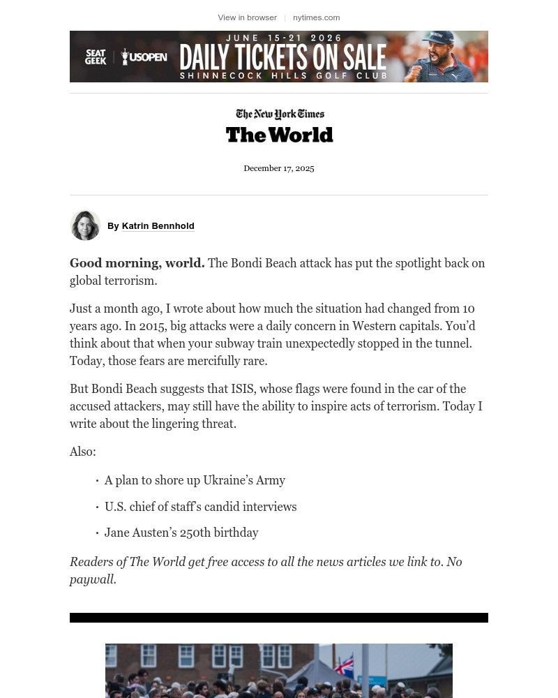 Screenshot of email sent to a The New York Times Customer