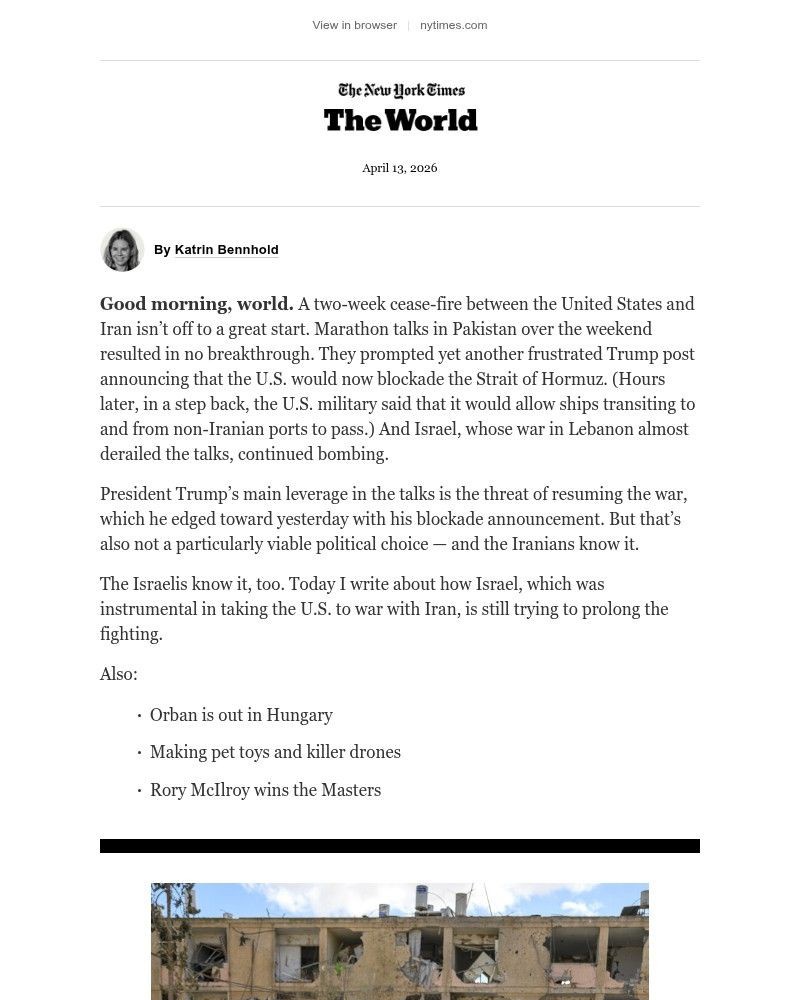 Screenshot of email sent to a The New York Times Customer