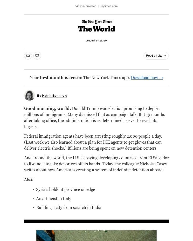 Screenshot of email sent to a The New York Times Customer