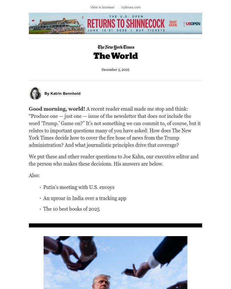 Screenshot of email sent to a The New York Times Customer