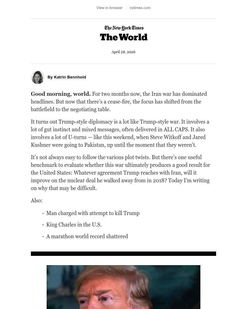 Screenshot of email sent to a The New York Times Customer