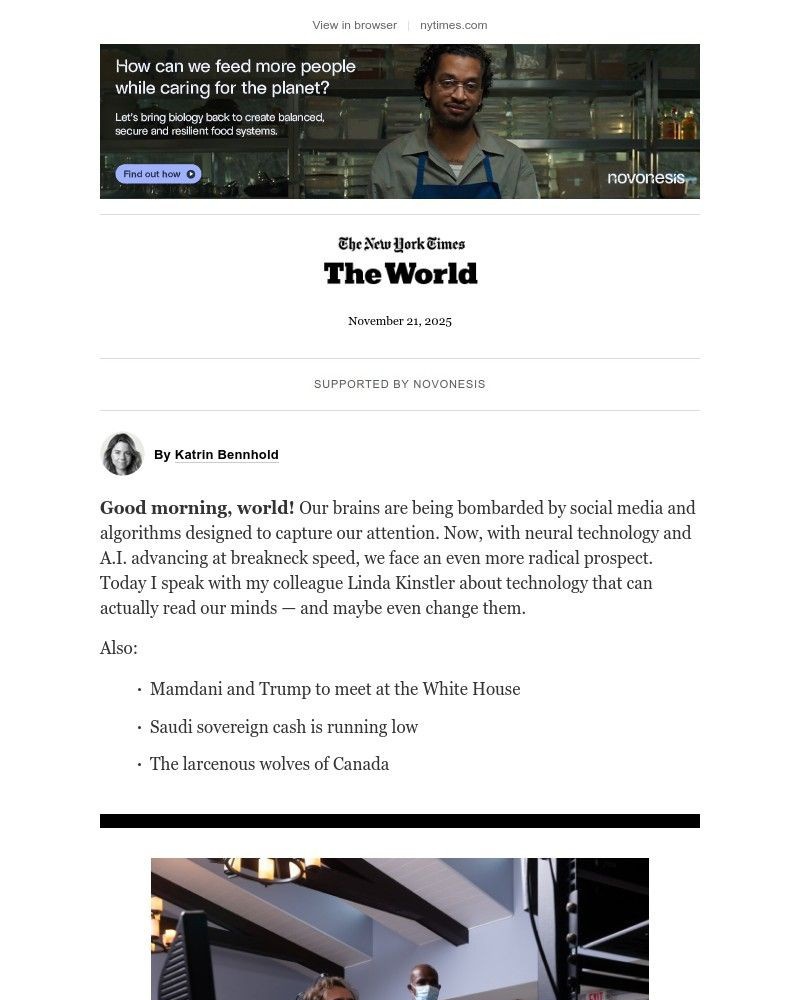 Screenshot of email sent to a The New York Times Customer