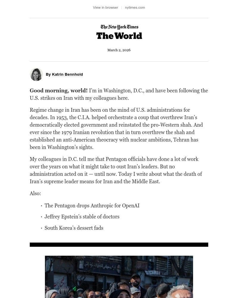 Screenshot of email sent to a The New York Times Customer