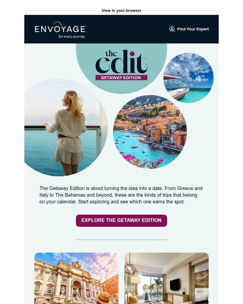 Screenshot of email sent to a Envoyage Newsletter subscriber