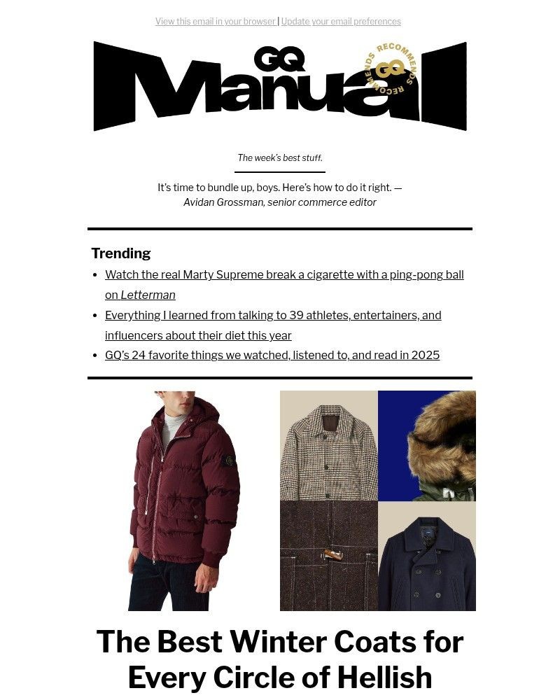 Screenshot of email sent to a GQ Newsletter subscriber