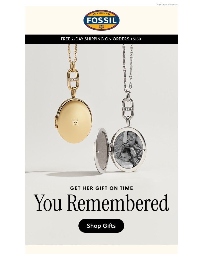 Screenshot of email sent to a Fossil Newsletter subscriber