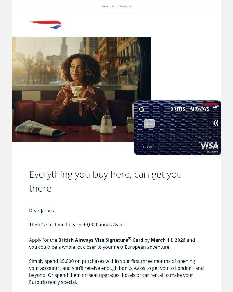 Screenshot of email sent to a British Airways Registered user