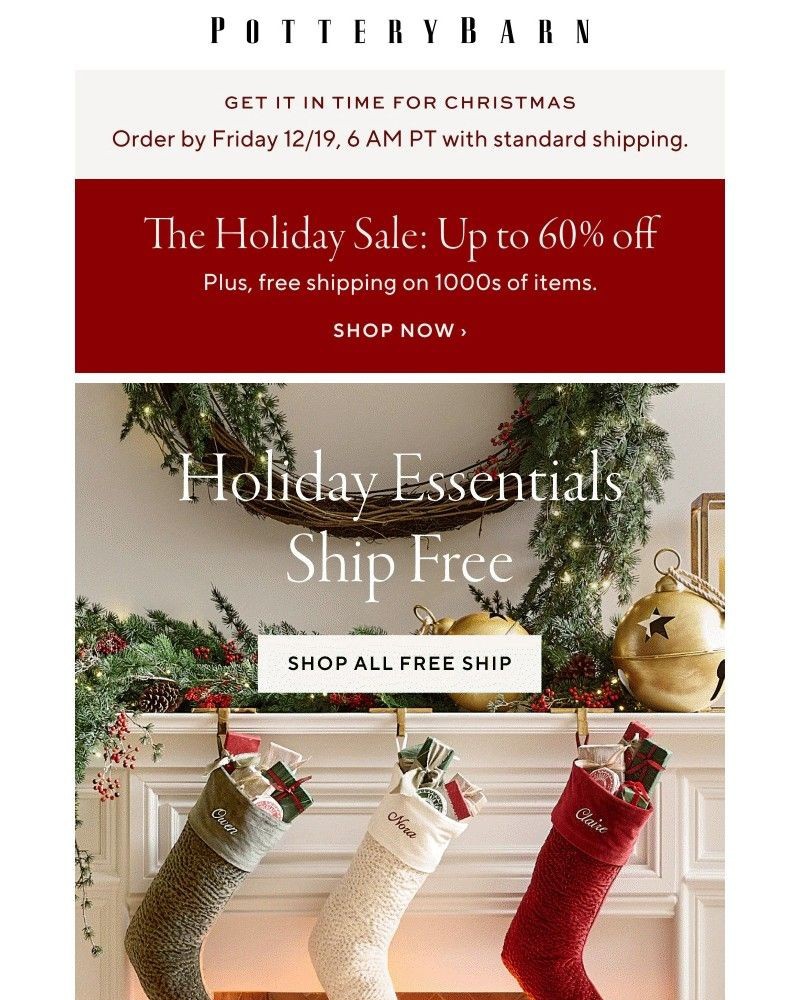 Screenshot of email sent to a Pottery Barn Newsletter subscriber