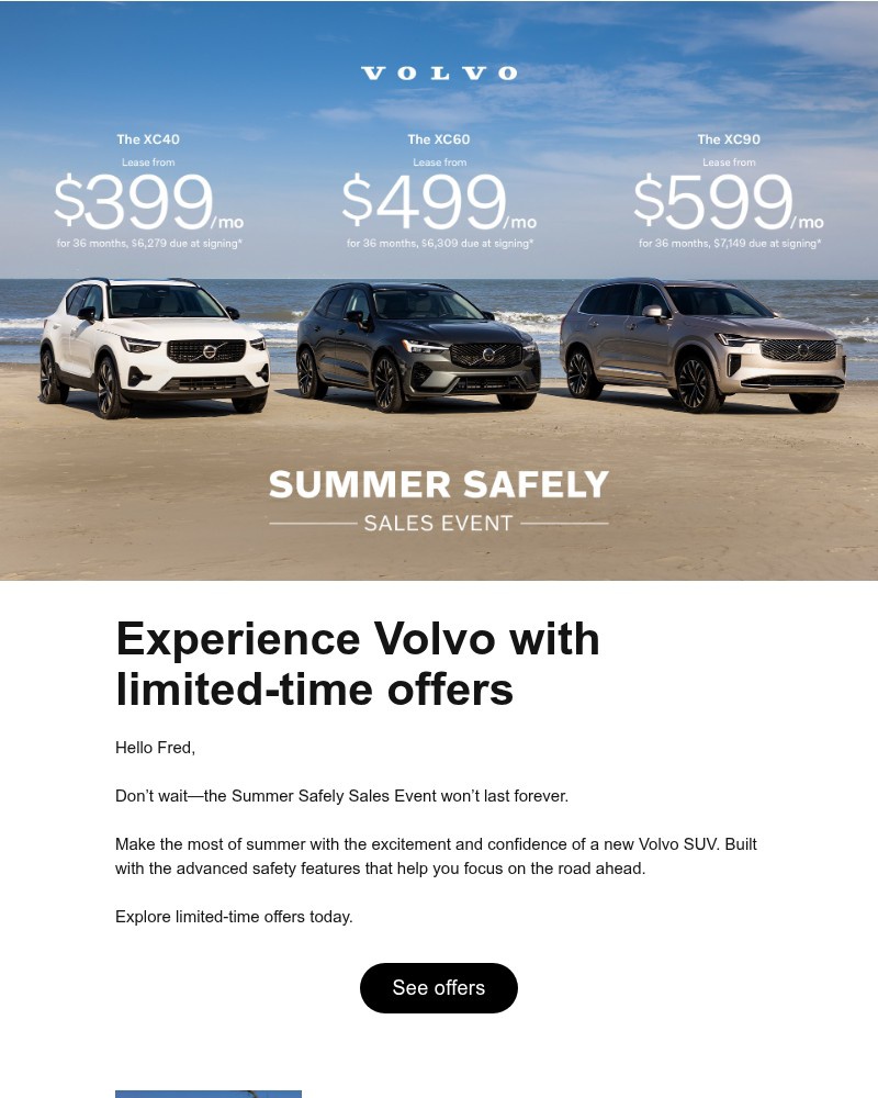Screenshot of email sent to a Volvo Newsletter subscriber