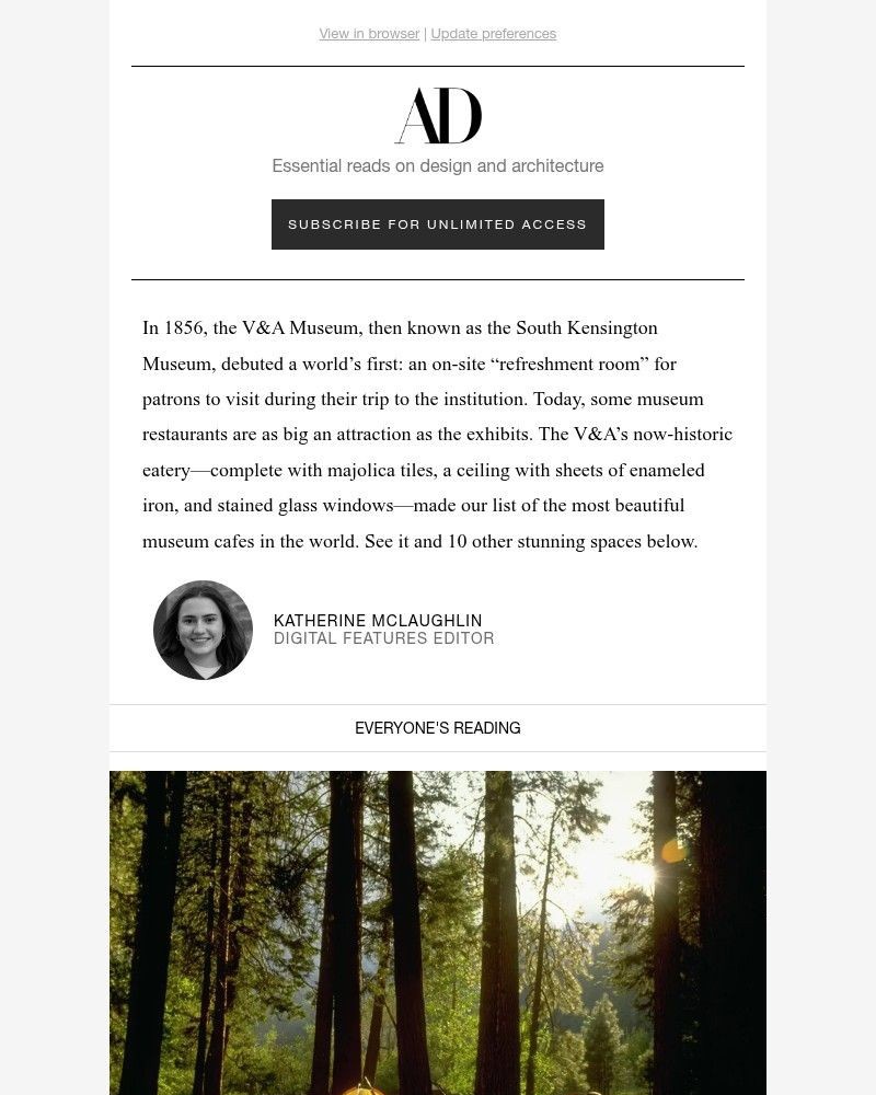 Screenshot of email sent to a Architectural Digest Newsletter subscriber
