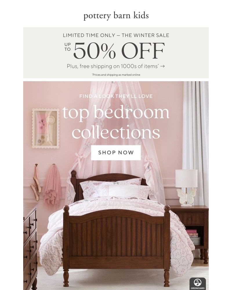 Screenshot of email sent to a Pottery Barn Newsletter subscriber