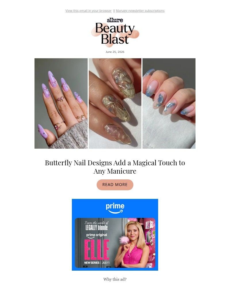 Screenshot of email sent to a allure Newsletter subscriber