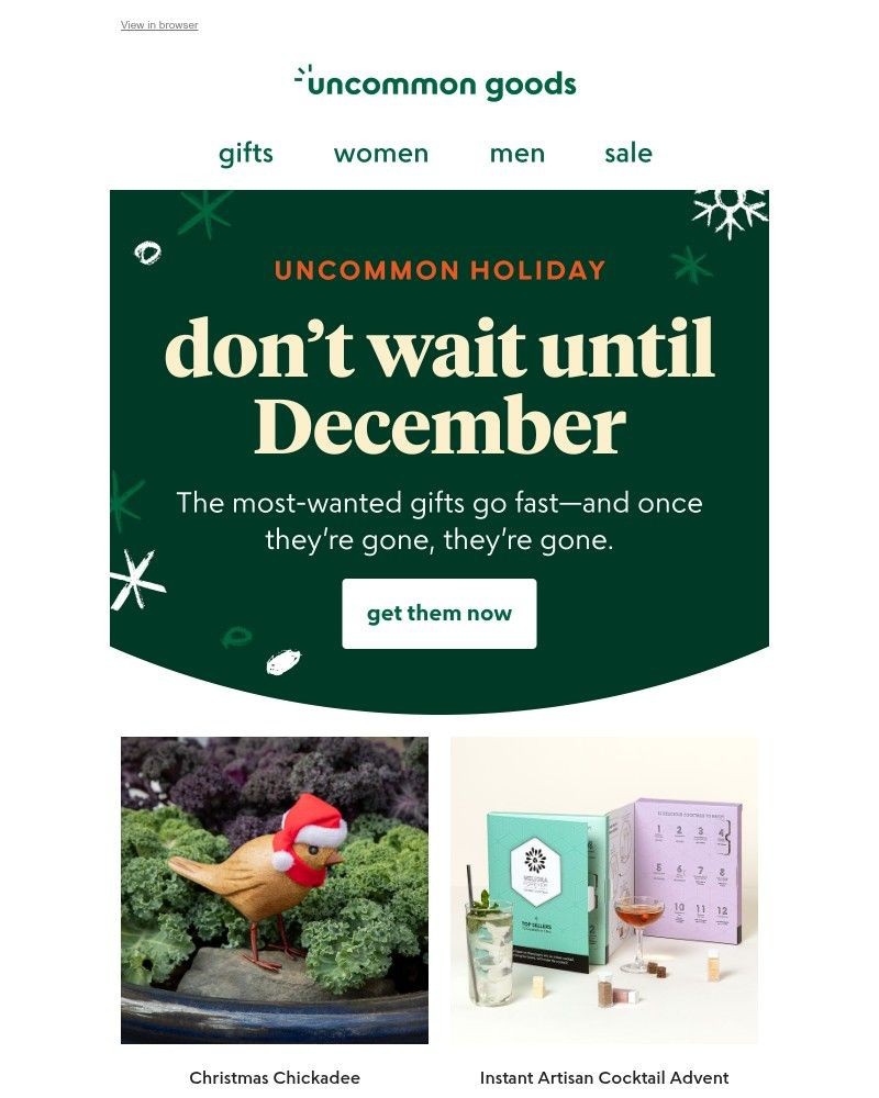 Screenshot of email sent to a UncommonGoods Newsletter subscriber