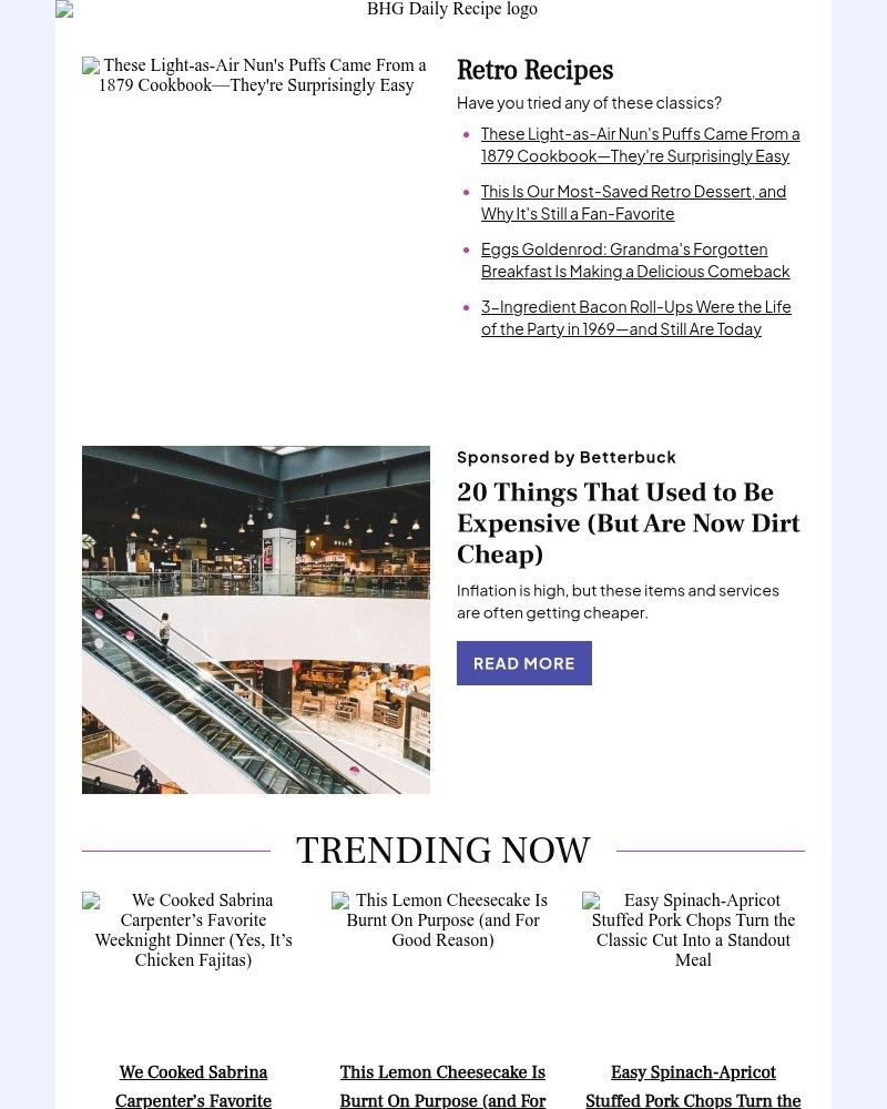 Screenshot of email sent to a Better Homes and Gardens Newsletter subscriber