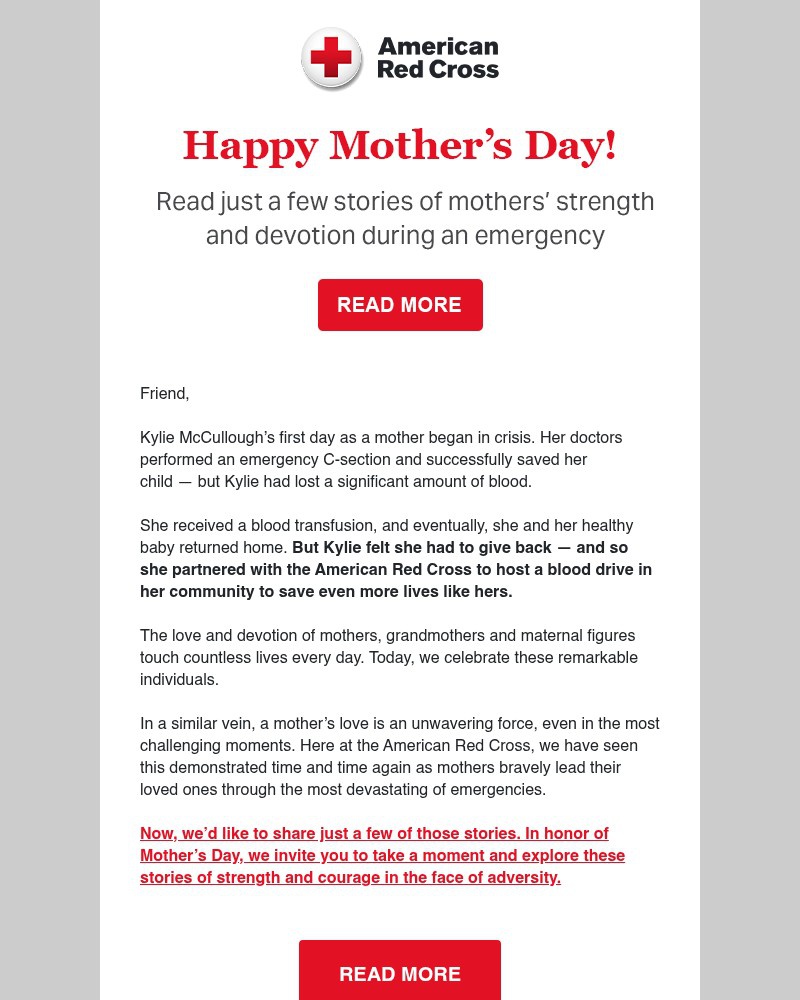 Screenshot of email sent to a American Red Cross Newsletter subscriber