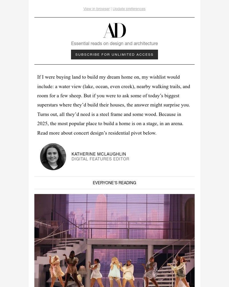 Screenshot of email sent to a Architectural Digest Newsletter subscriber