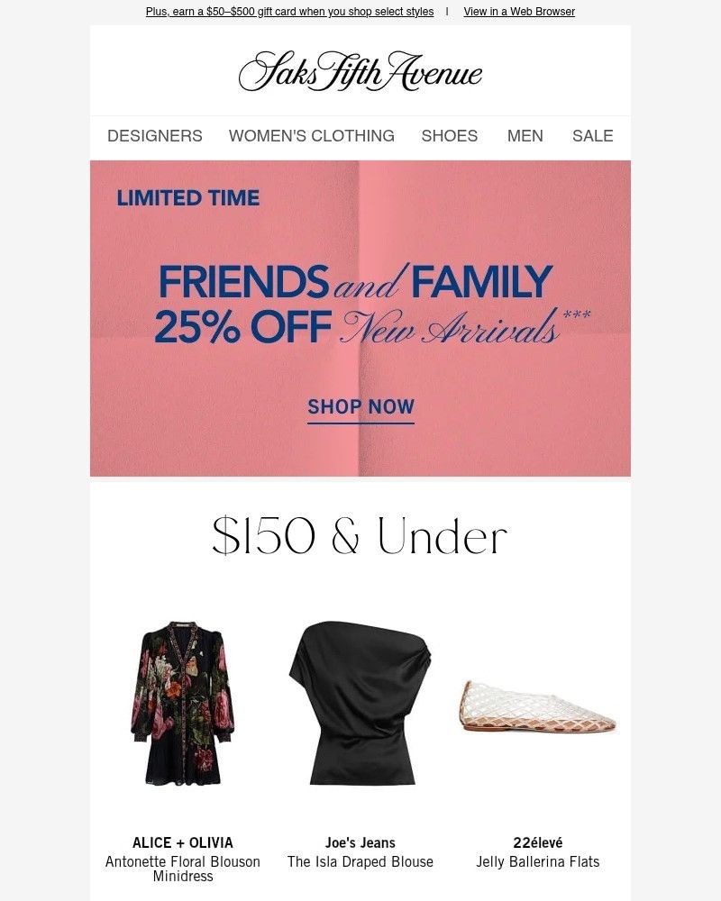 Screenshot of email sent to a Saks Fifth Avenue Newsletter subscriber