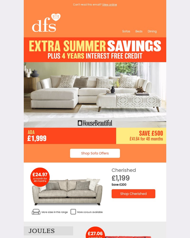 Screenshot of email sent to a DFS Cart abandoner