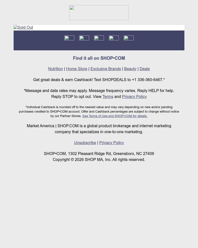 Screenshot of email sent to a Shop.com Newsletter subscriber
