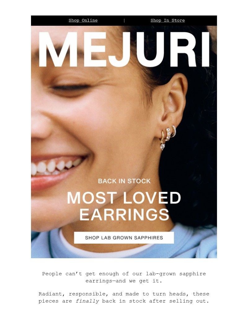 Screenshot of email sent to a Mejuri Registered user