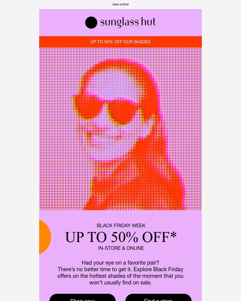 Screenshot of email sent to a Sunglass Hut Newsletter subscriber