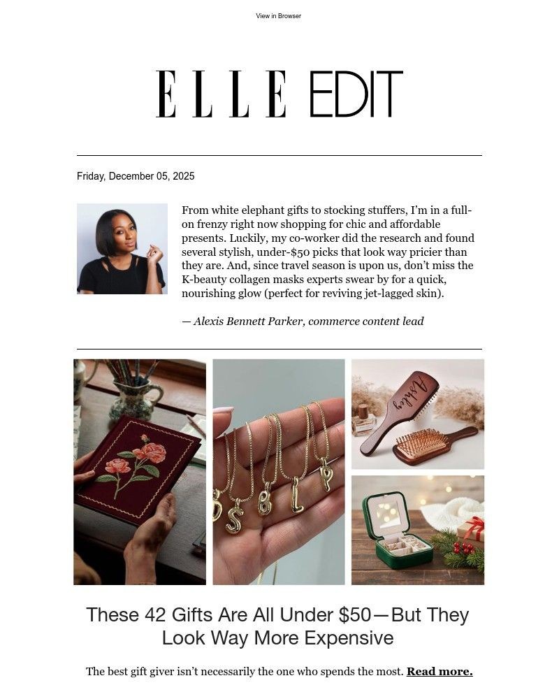 Screenshot of email sent to a Elle Newsletter subscriber