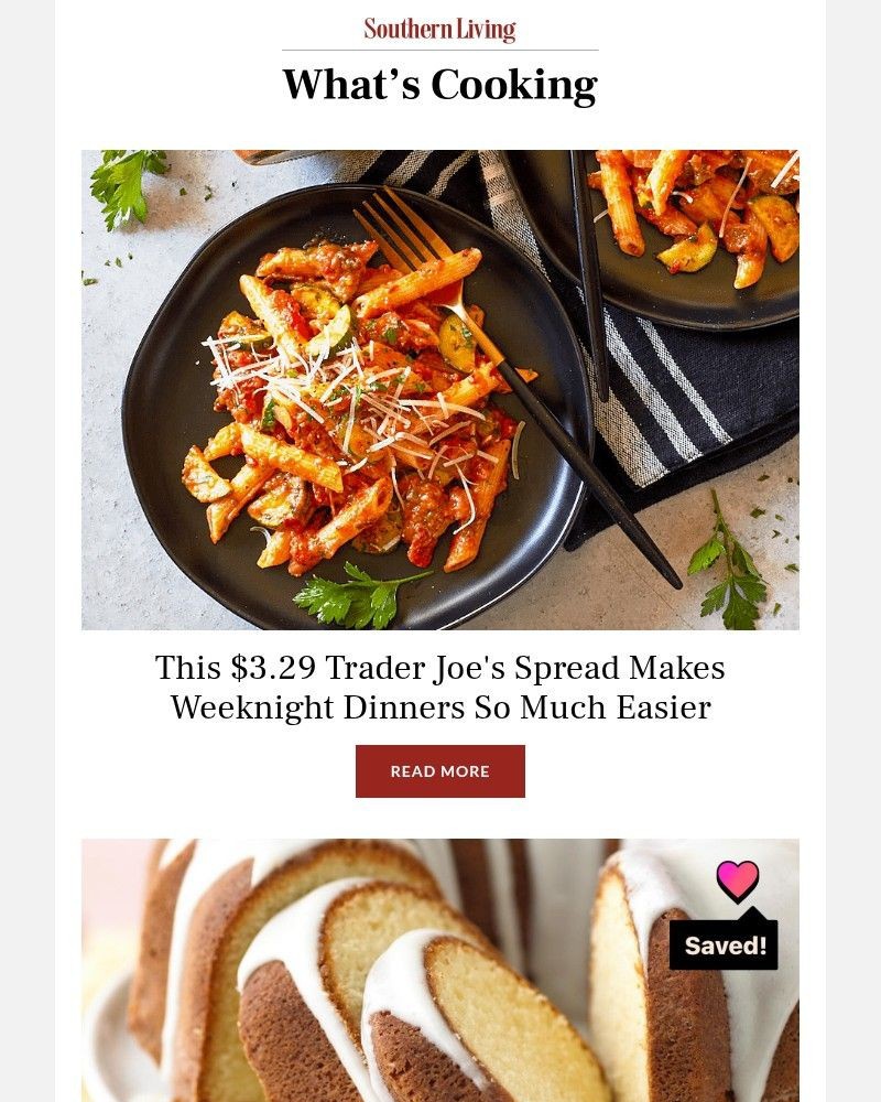 Screenshot of email sent to a Southern Living Newsletter subscriber