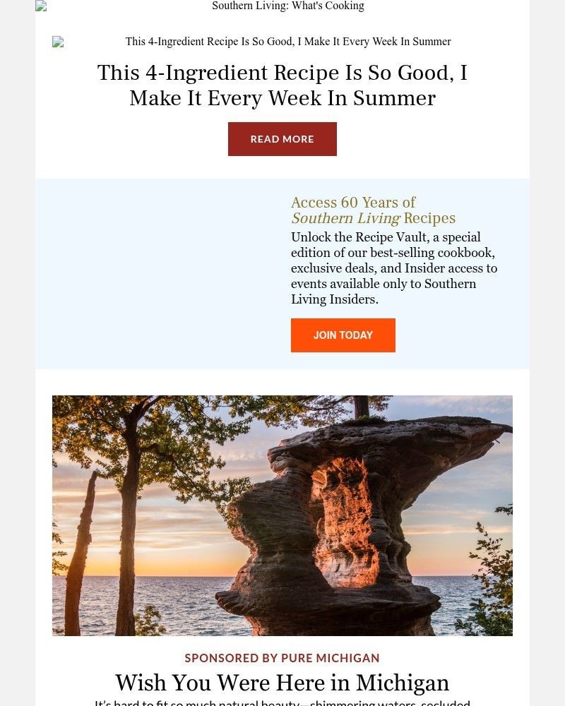 Screenshot of email sent to a Southern Living Newsletter subscriber