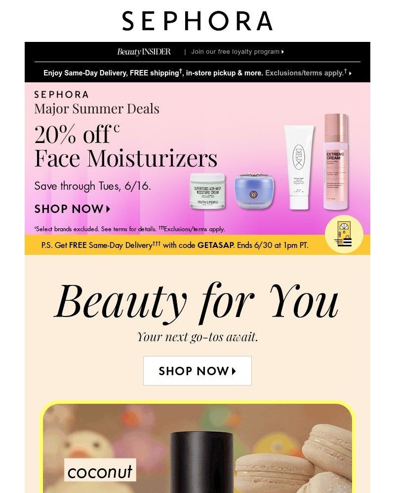 Screenshot of email sent to a Sephora Newsletter subscriber