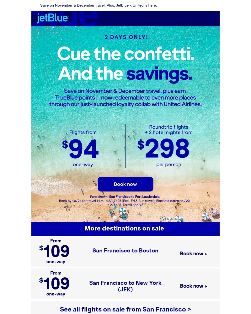 Screenshot of email sent to a JetBlue Registered user