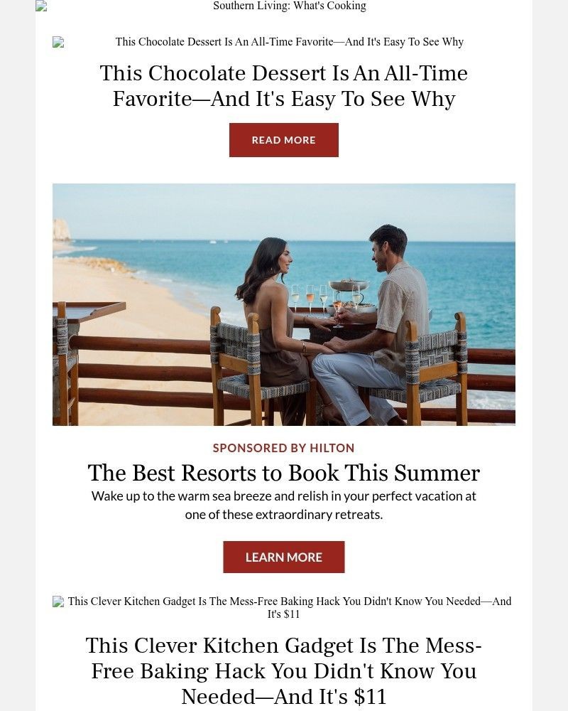 Screenshot of email sent to a Southern Living Newsletter subscriber