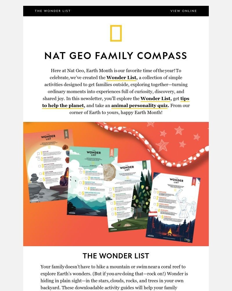Screenshot of email sent to a National Geographic Newsletter subscriber