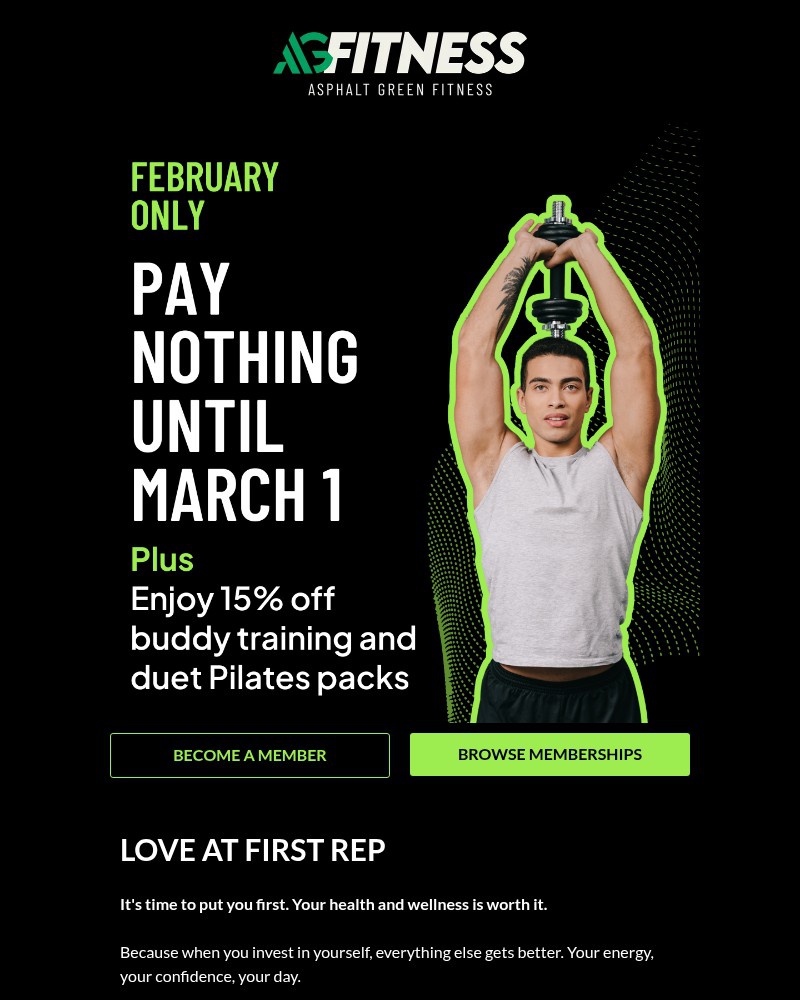 Screenshot of email sent to a Asphalt Green Newsletter subscriber