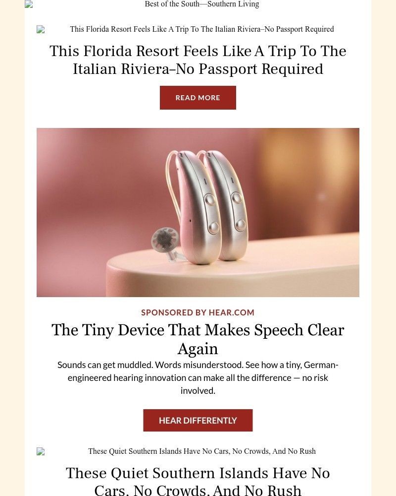 Screenshot of email sent to a Southern Living Newsletter subscriber