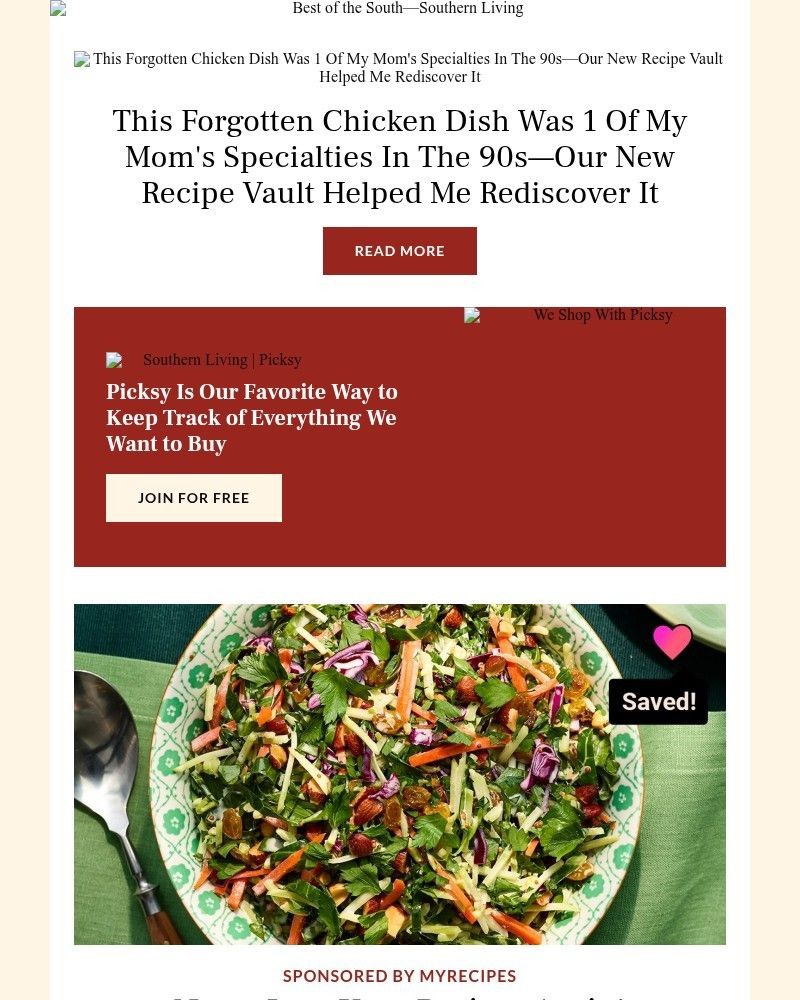 Screenshot of email sent to a Southern Living Newsletter subscriber