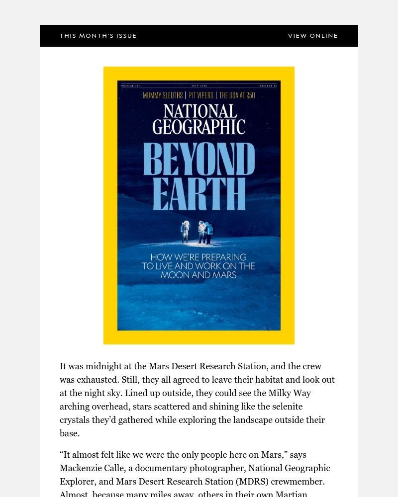 Screenshot of email sent to a National Geographic Newsletter subscriber