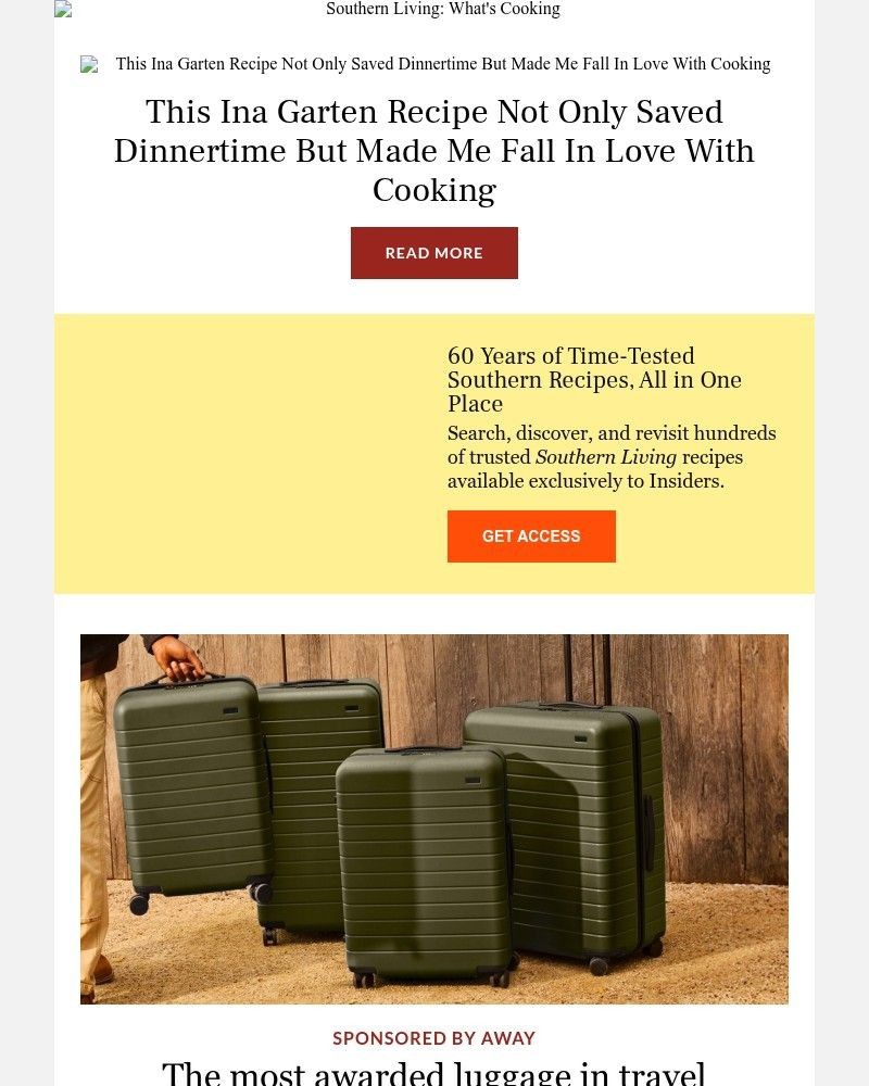 Screenshot of email sent to a Southern Living Newsletter subscriber