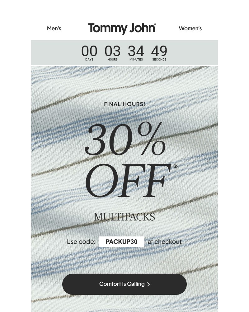 Screenshot of email sent to a Tommy John Newsletter subscriber