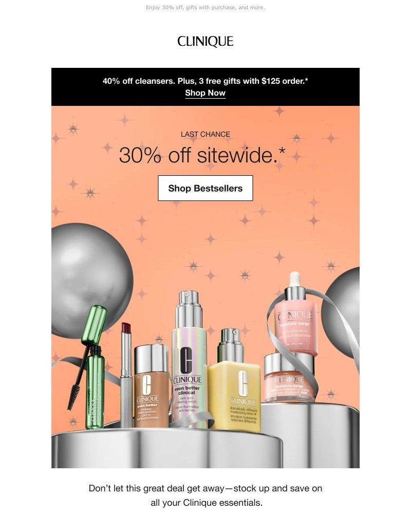 Screenshot of email sent to a Clinique Newsletter subscriber