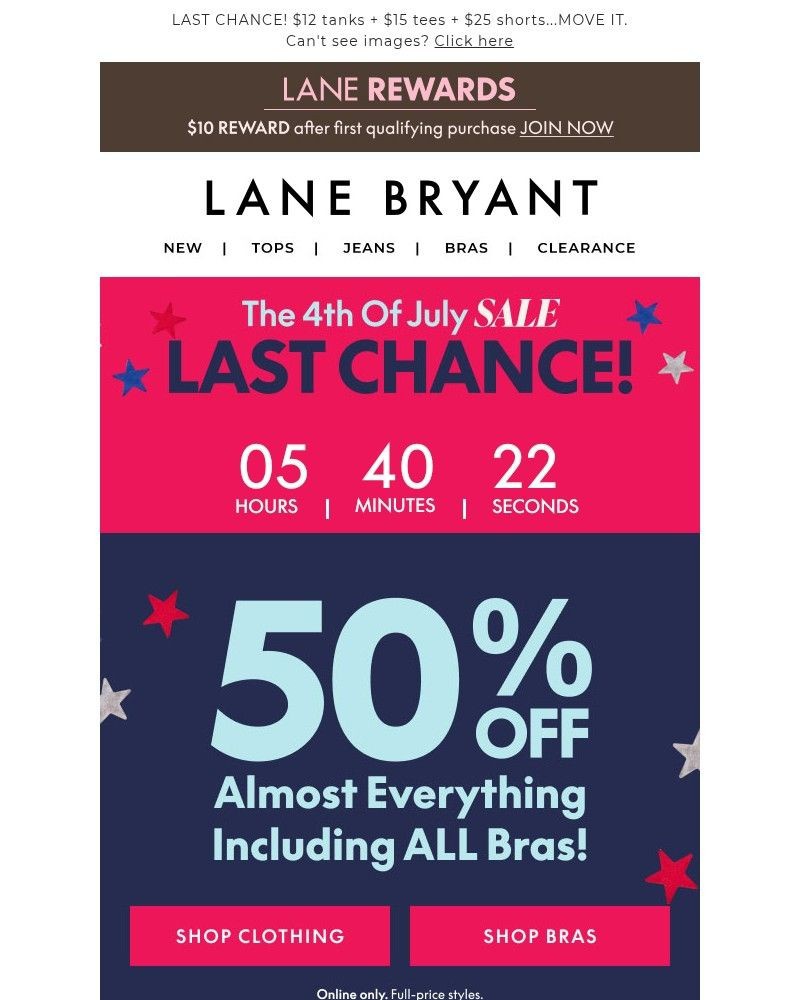 Screenshot of email sent to a Lane Bryant Newsletter subscriber
