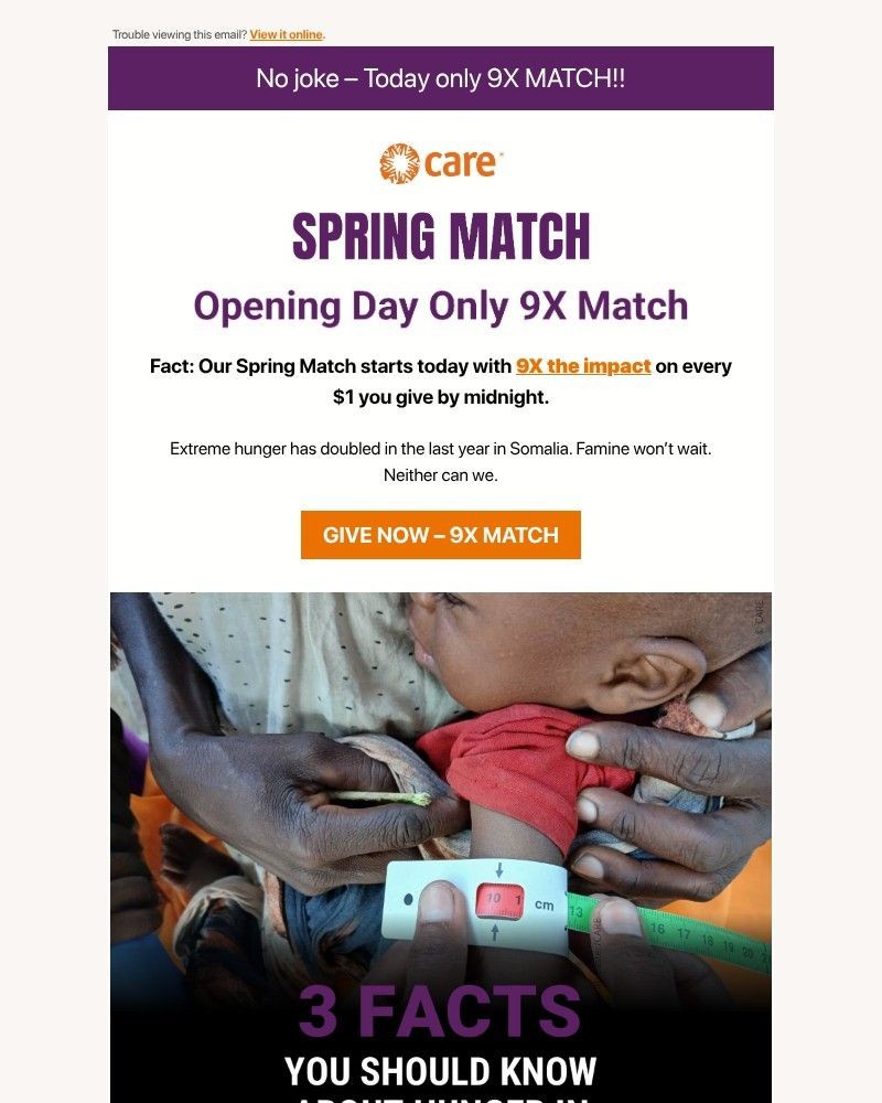 Screenshot of email sent to a Care Newsletter subscriber