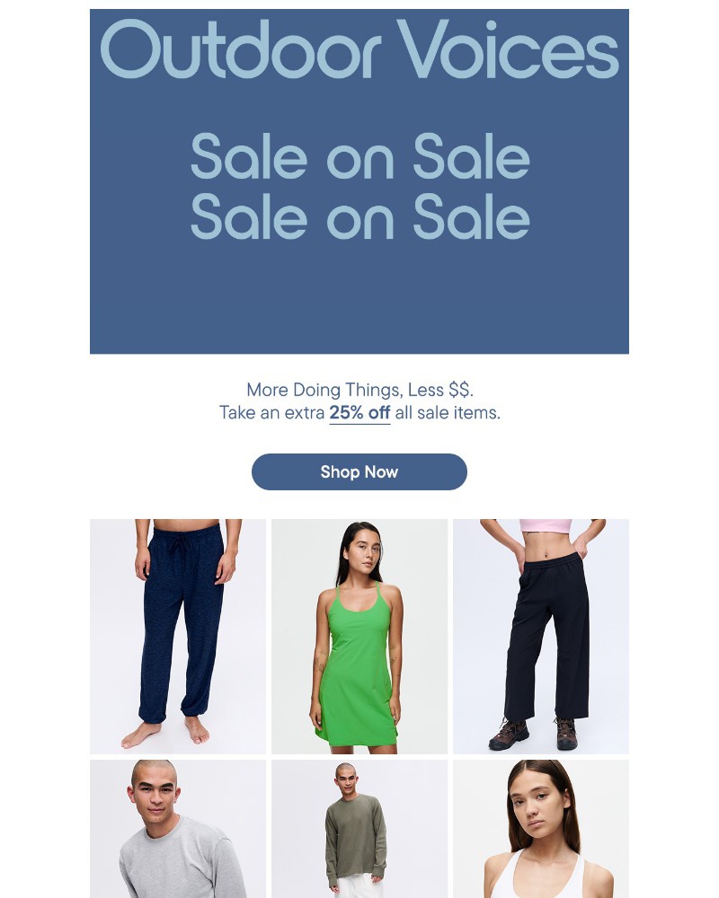 Screenshot of email sent to a Outdoor Voices Newsletter subscriber